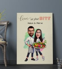 BK Gift Kişiye Özel Aşçı Çift Karikatürlü Kanvas Tablo-1 (70x100), Sevgiliye Hediye, Sevgililer Günü Hediyesi