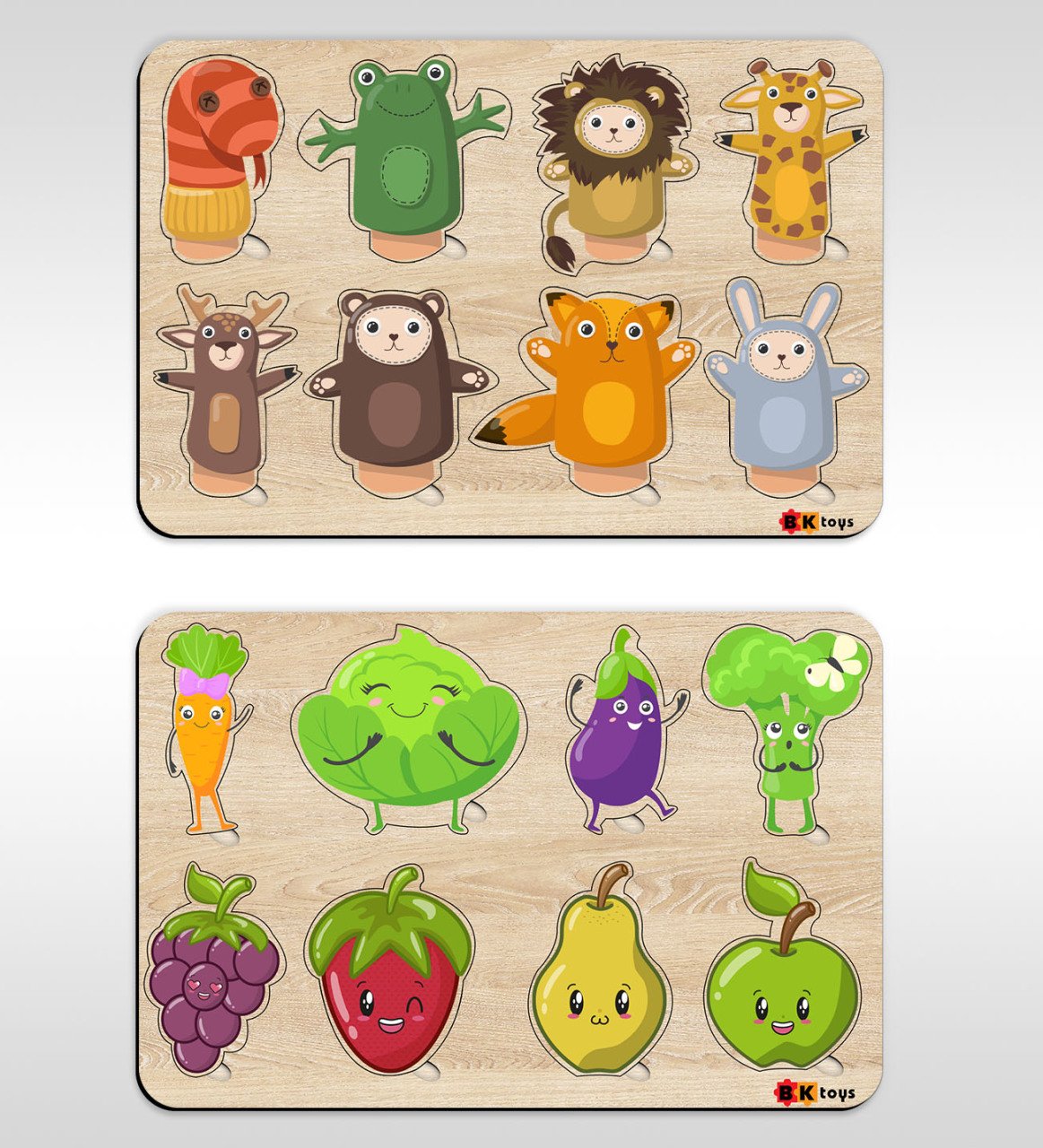 BK Toys Çocuklar İçin 2’li Ahşap Figürlü Eğitici-Öğretici Yapboz Puzzle-6