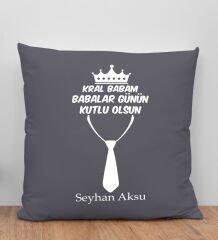 BK Gift Kişiye Özel İsimli Babalar Günü Tasarımlı Gri Kırlent Yastık-10, Babaya Hediye, Ev Dekorasyonu, Babalar Günü Hediyesi