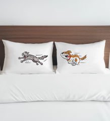 BK Gift Kişiye Özel Eğlenceli Kedi Tasarımlı Pamuklu 2’li Yastık Kılıfı Seti-1 50x70cm , Sevgiliye Hediye, Ev Hediyesi, Tasarım Ev Tekstili
