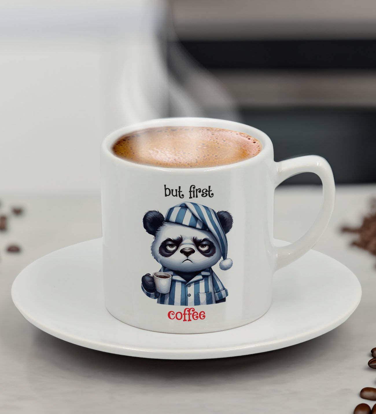 BK Gift Sevimli Çizim Önce Kahve Tasarımlı Türk Kahvesi Fincanı-8, Arkadaşa Hediye, Sevgiliye Hediye