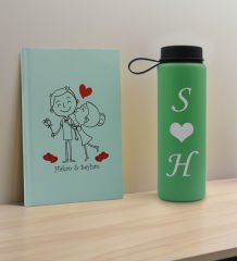 BK Gift Sevgiliye Özel İsimli Su Yeşili Defter ve Yeşil Cam Matara Hediye Seti-9, Sevgiliye Hediye, Sevgililer Günü, Yeni İş Hediyesi