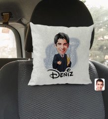 Kişiye Özel İsimli Erkek Avukat Karikatürlü Kare Araç Koltuk Yastığı-1