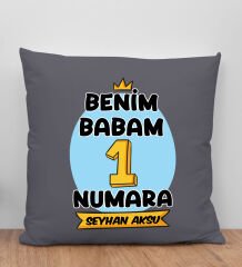 BK Gift Kişiye Özel İsimli Babalar Günü Tasarımlı Gri Kırlent Yastık-11, Babaya Hediye, Ev Dekorasyonu, Babalar Günü Hediyesi