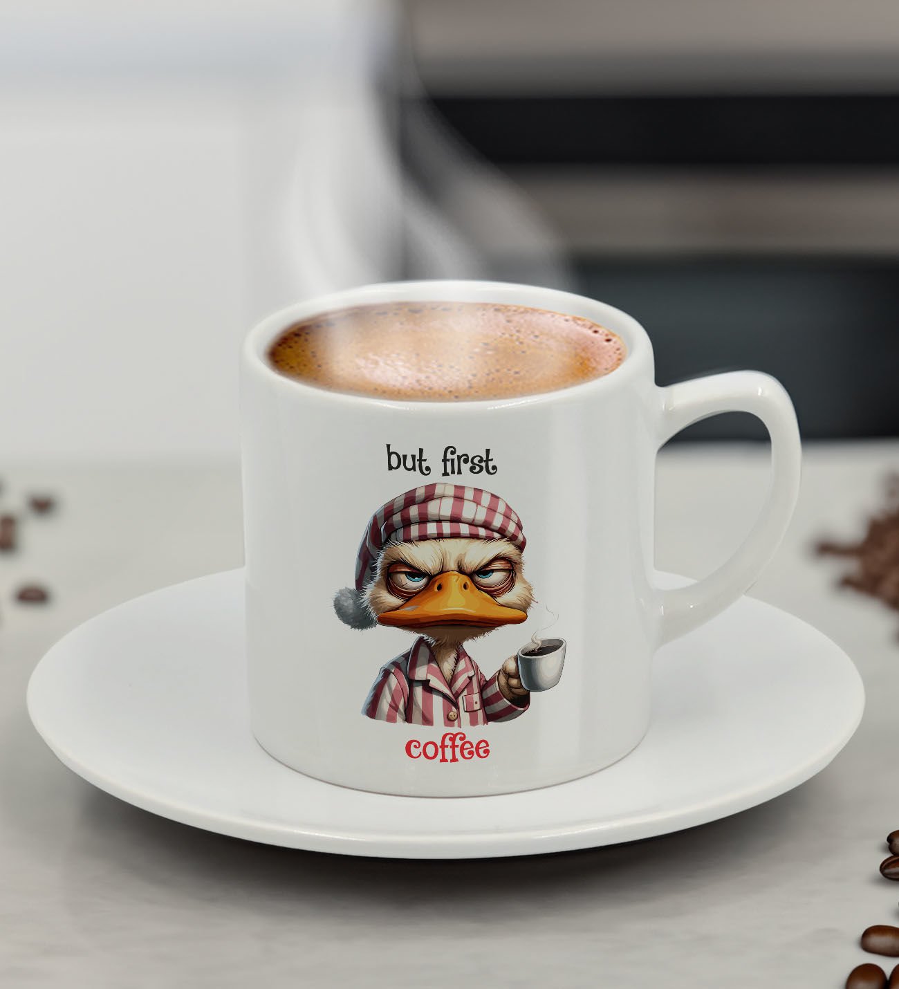 BK Gift Sevimli Çizim Önce Kahve Tasarımlı Türk Kahvesi Fincanı-9, Arkadaşa Hediye, Sevgiliye Hediye