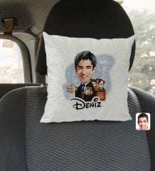 Kişiye Özel İsimli Erkek Avukat Karikatürlü Kare Araç Koltuk Yastığı-2