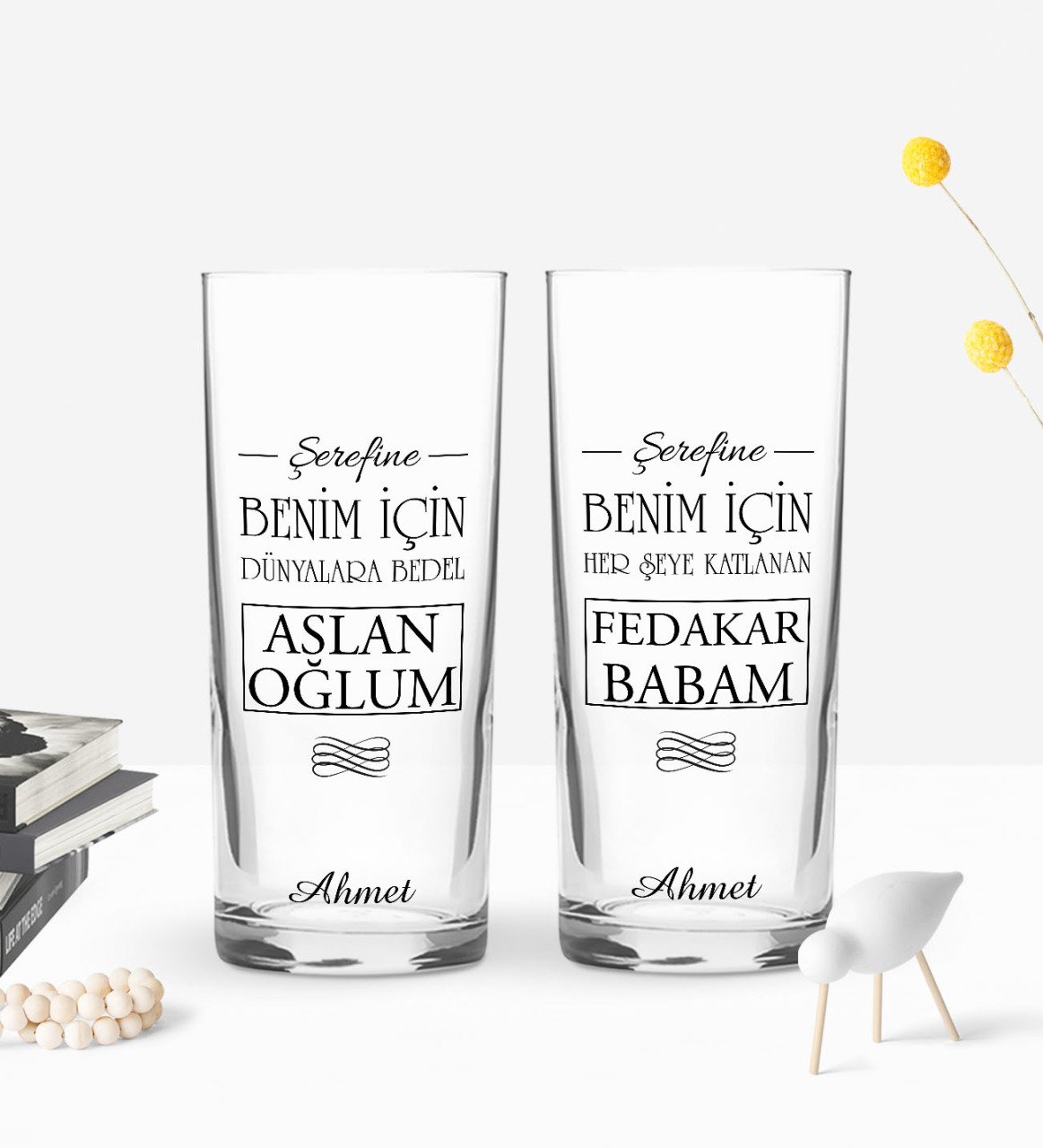 Kişiye Özel Renkli Baskılı Şerefine Tasarımlı İkili Rakı Bardağı Seti-1