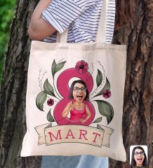 BK Gift Kadınlar Günü Karikatürlü Kanvas Bez Çanta, Baskılı Omuz Çantası, Alışveriş Çantası, Plaj Çantası, Arkadaşa Hediye-2