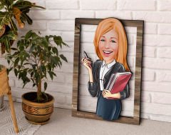 BK Gift Kişiye Özel Kadın Asistan Karikatürlü 3D Ahşap Tablo, Sevgiliye Hediye, Arkadaşa Hediye, Yıl Dönümü Hediyesi, Doğum Günü Hediyesi-1
