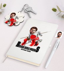 Kişiye Özel Beyaz Atlı Prens Karikatürlü Beyaz Defter Kalem ve Anahtarlık Hediye Seti-2