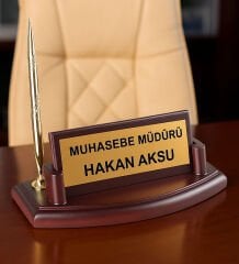 BK Gift Kişiye Özel Ahşap Masa İsimliği - Tek Kalemli-2, Yeni İş Hediyesi, Ofis Hediyesi, Arkadaşa Hediye