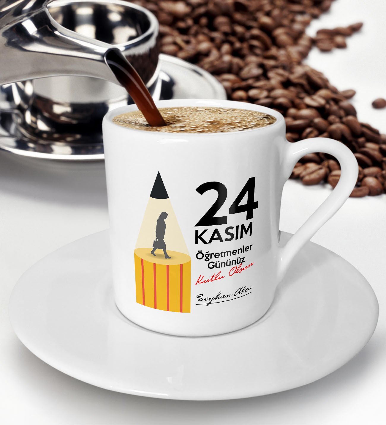 BK Gift Kişiye Özel Öğretmenler Günü Tasarımlı Türk Kahvesi Fincanı - 7, Öğretmene Hediye, Öğretmenler Günü