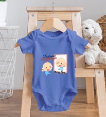 BK Kids Kişiye Özel Babamın Kopyasıyım Tasarımlı Mavi %100 Pamuklu Kısa Kol Bebek Body Zıbın ve Mama Önlüğü Hediye Seti
