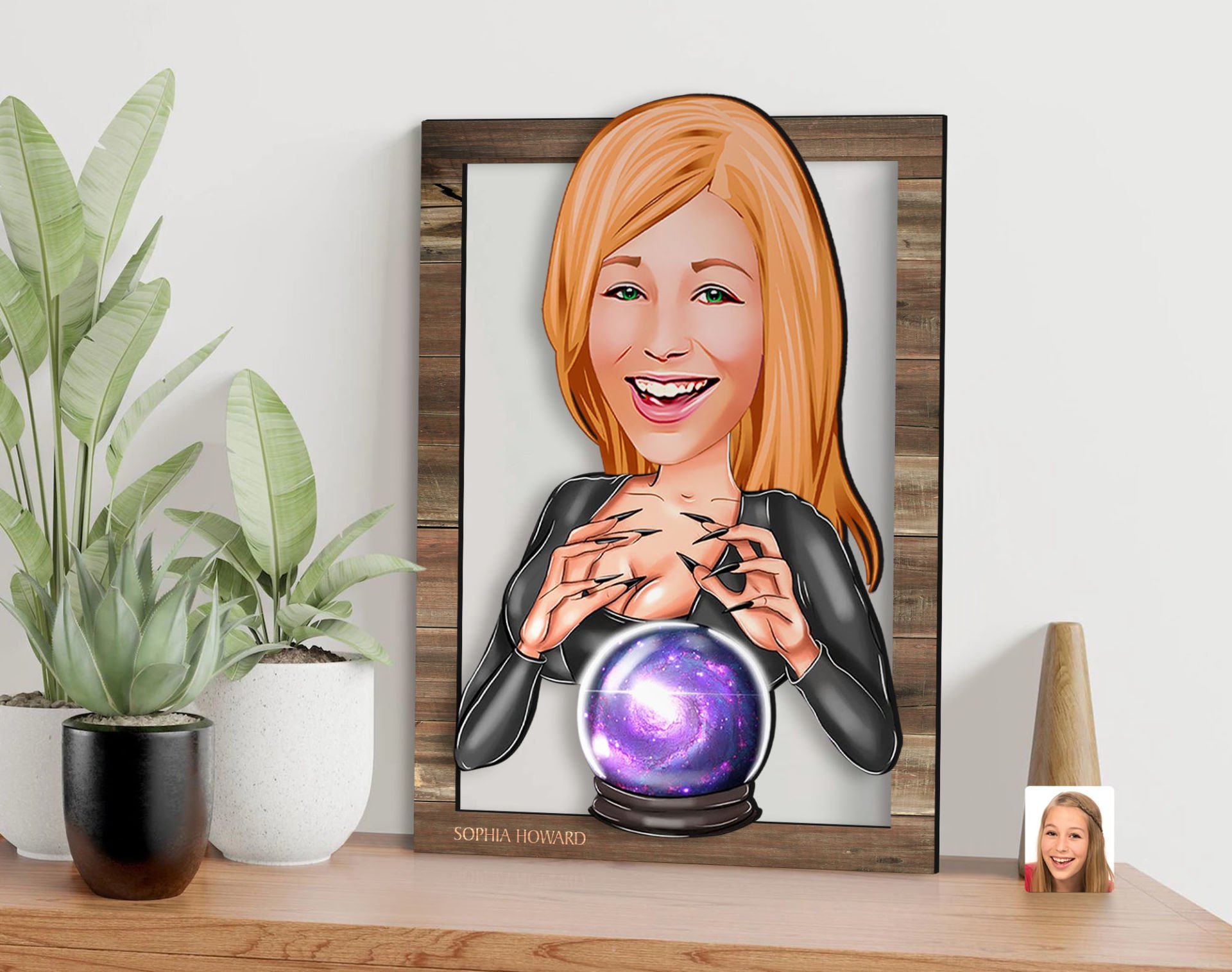 BK Gift Kişiye Özel Kadın Astrolog Karikatürlü 3D Ahşap Tablo, Sevgiliye Hediye, Arkadaşa Hediye, Yıl Dönümü Hediyesi, Doğum Günü Hediyesi-1