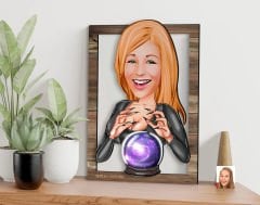 BK Gift Kişiye Özel Kadın Astrolog Karikatürlü 3D Ahşap Tablo, Sevgiliye Hediye, Arkadaşa Hediye, Yıl Dönümü Hediyesi, Doğum Günü Hediyesi-1
