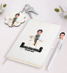 Kişiye Özel Beyaz Atlı Prens Karikatürlü Beyaz Defter Kalem ve Anahtarlık Hediye Seti-3