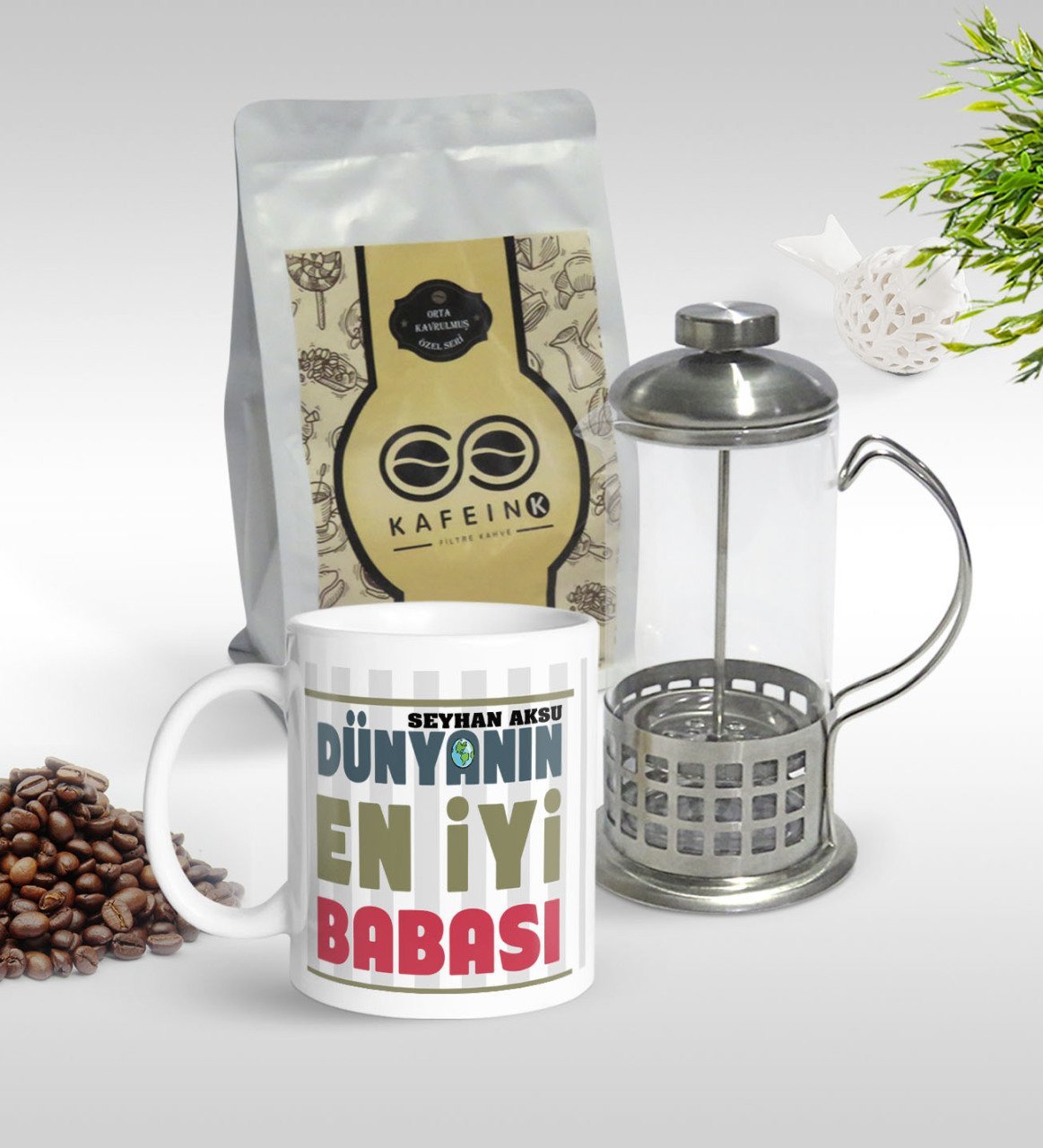 Kişiye Özel Dünyanın En İyi Babası Tasarımlı Kupa & French Press & 250gr Filtre Kahve Hediye Seti-1