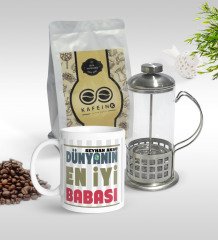 Kişiye Özel Dünyanın En İyi Babası Tasarımlı Kupa & French Press & 250gr Filtre Kahve Hediye Seti-1