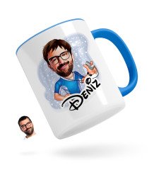Kişiye Özel Erkek Antrenör Karikatürlü Mavi Kupa Bardak-1