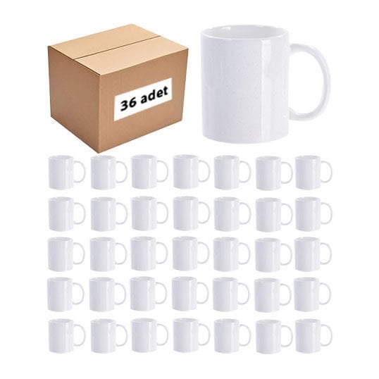 Sublimasyon Kutusuz 1 Koli Porselen Simli Beyaz Kupa (36 adet)