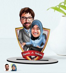 Kişiye Özel İsimli Sevgililer Karikatürlü Ahşap Biblo Model-59