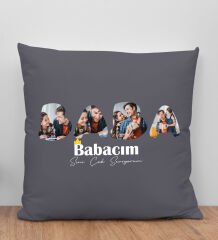 BK Gift Kişiye Özel Fotoğraflı Babalar Günü Tasarımlı Gri Kırlent Yastık-1, Babaya Hediye, Ev Dekorasyonu, Babalar Günü Hediyesi