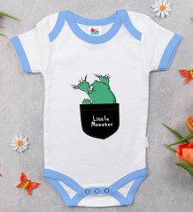 BK Kids Little Monster Tasarımlı Mavi Bebek Body Zıbın-1