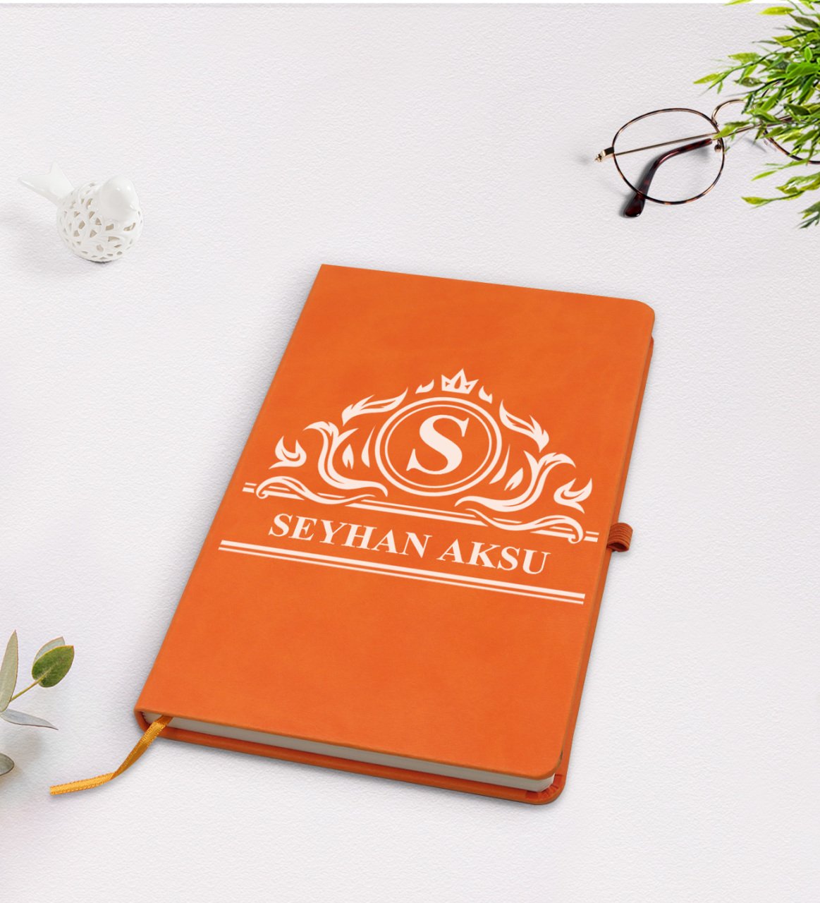 Kişiye Özel İsimli Turuncu Termo Deri Defter Model 12