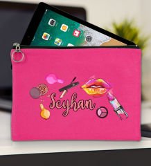 BK Gift Kişiye Özel İsimli-4 Fuşya Tablet Çantası 30x21cm, Ipad Çantası, Baskılı Tablet Kılıfı