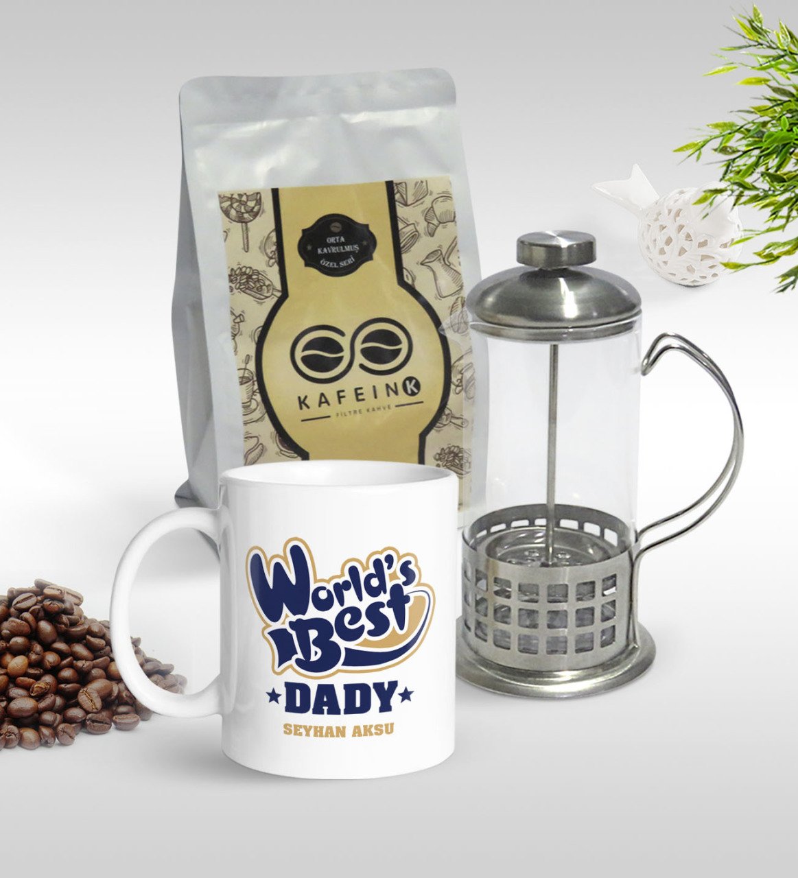 Kişiye Özel Dünyanın En İyi Babası Tasarımlı Kupa & French Press & 250gr Filtre Kahve Hediye Seti-3