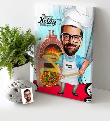 Kişiye Özel Bay Kebapçı Ustası Karikatür Kanvas Tablo (30 x 50 cm.) 1