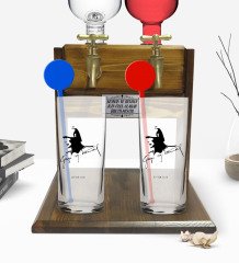 Kişiye Özel Renkli Baskılı Atatürk Temalı İkili Vodka Bardağı ve Çift Musluklu Doğal Ahşap Vodka Standı-27