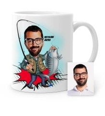 Kişiye Özel Balıkçı Karikatür Beyaz Kupa Bardak