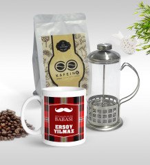 Kişiye Özel Dünyanın En İyi Babası Tasarımlı Kupa & French Press & 250gr Filtre Kahve Hediye Seti-4