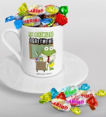 Kişiye Özel Fen Bilimleri Öğretmeni Türk Kahvesi Fincanı ve Haribo Şeker Hediye Seti-2