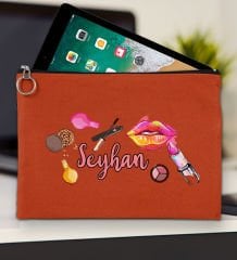 BK Gift Kişiye Özel İsimli-4 Kiremit Tablet Çantası 30x21cm, Ipad Çantası, Baskılı Tablet Kılıfı