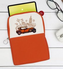 BK Gift Klasik Araç Tasarımlı Taşınabilir Koruyucu Tablet Kılıfı & Organizer Çanta - Turuncu-2