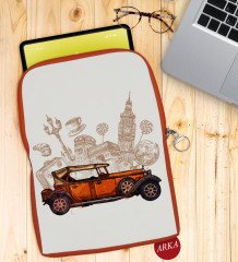 BK Gift Klasik Araç Tasarımlı Taşınabilir Koruyucu Tablet Kılıfı & Organizer Çanta - Turuncu-2