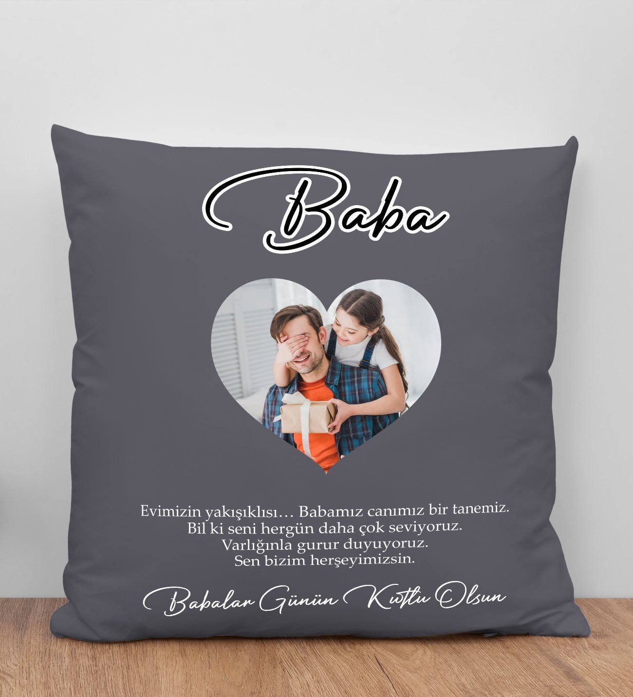 BK Gift Kişiye Özel Fotoğraflı Babalar Günü Tasarımlı Gri Kırlent Yastık-4, Babaya Hediye, Ev Dekorasyonu, Babalar Günü Hediyesi