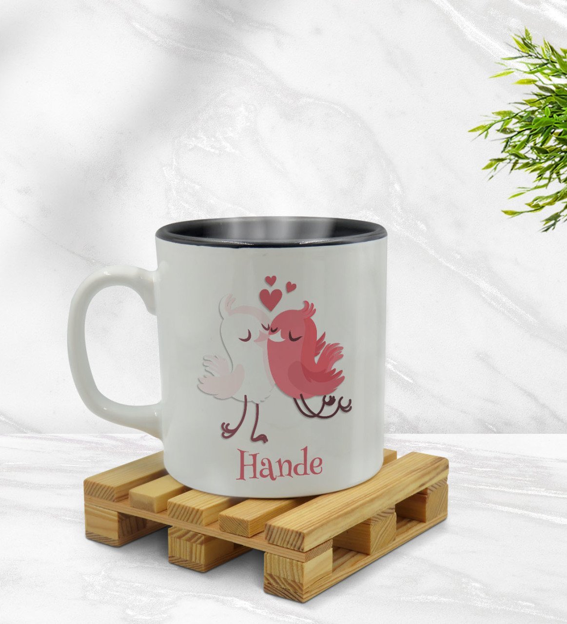 Kişiye Özel Sevimli Çiftler Tasarımlı İçi Siyah Renkli Kupa Bardak Model 4