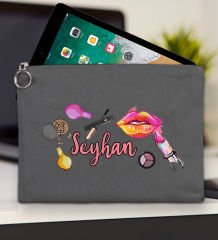 BK Gift Kişiye Özel İsimli-4 Antrasit Tablet Çantası 30x21cm, Ipad Çantası, Baskılı Tablet Kılıfı