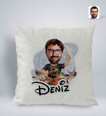 Kişiye Özel İsimli Erkek Baterist Karikatürlü Kare Araç Koltuk Yastığı-1