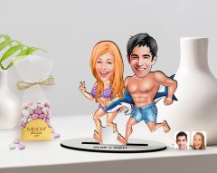 Kişiye Özel Sevgililer Karikatürlü 3D Ahşap Biblo ve Çikolatalı Kalp Bonbon Draje Hediye Seti-8