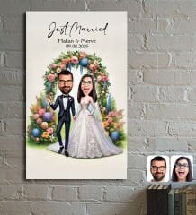 BK Gift Kişiye Özel Evleniyoruz Karikatürlü Ahşap Tablo - 1, Sevgililer Günü, Sevgiliye Hediye