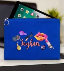 BK Gift Kişiye Özel İsimli-4 Mavi Tablet Çantası 30x21cm, Ipad Çantası, Baskılı Tablet Kılıfı