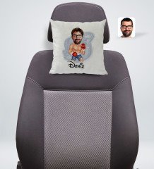 Kişiye Özel İsimli Erkek Boksör Karikatürlü Kare Araç Koltuk Yastığı-1