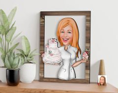 BK Gift Kişiye Özel Kadın Aşçı Karikatürlü 3D Ahşap Tablo, Sevgiliye Hediye, Arkadaşa Hediye, Yıl Dönümü Hediyesi, Doğum Günü Hediyesi-3