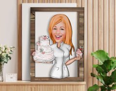 BK Gift Kişiye Özel Kadın Aşçı Karikatürlü 3D Ahşap Tablo, Sevgiliye Hediye, Arkadaşa Hediye, Yıl Dönümü Hediyesi, Doğum Günü Hediyesi-3