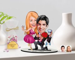 Kişiye Özel Sevgililer Karikatürlü 3D Ahşap Biblo ve Çikolatalı Kalp Bonbon Draje Hediye Seti-9