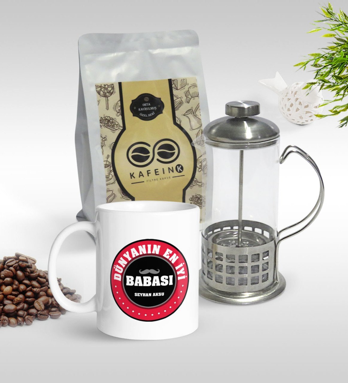 Kişiye Özel Dünyanın En İyi Babası Tasarımlı Kupa & French Press & 250gr Filtre Kahve Hediye Seti-7